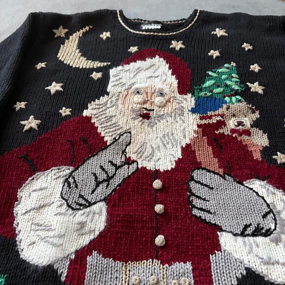Vintage Designers Originals Santa Sweater L 3D  Ramie Cotton Christmas Cozycore - Picture 6 of 6